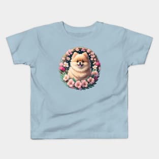 Pomeranian Flower Wreath Kids T-Shirt